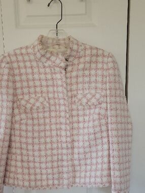 Ann Taylor Pink and White Tweed Blazer